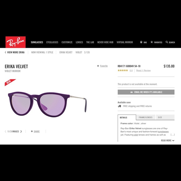 Ray ban Erika /velet frame sunglasses