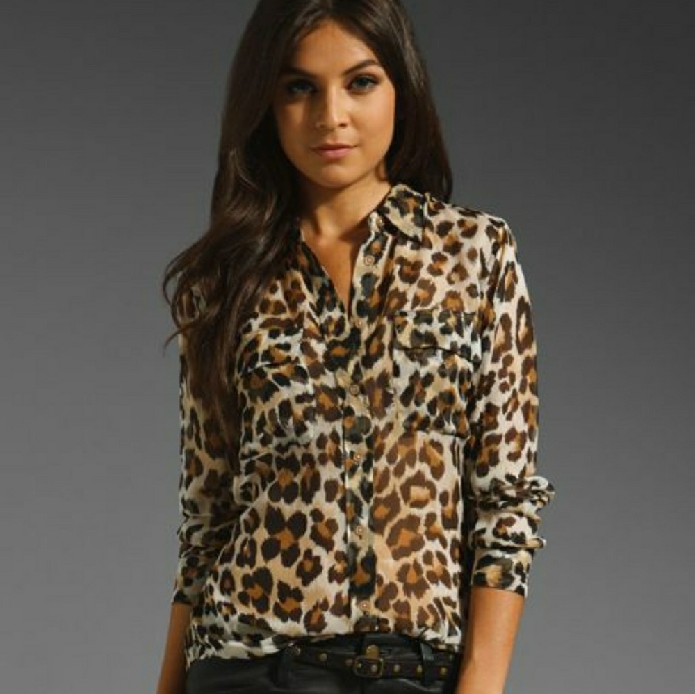 Guess Sheer Leopard Animal Print Blouse