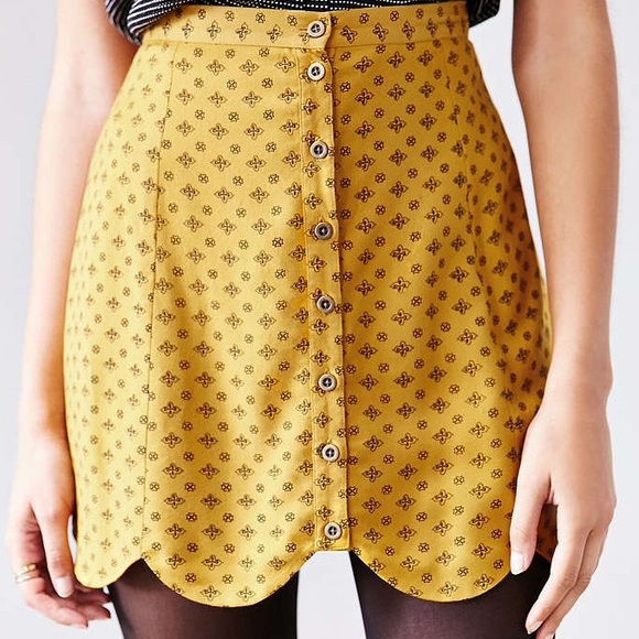Urban Outfitters Dresses & Skirts - cooperative scalloped button up mustard skirt