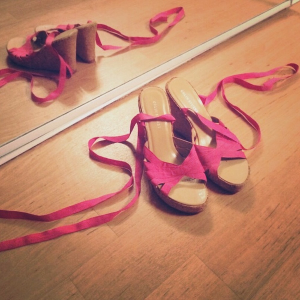 Pink Strap Cork Wedges