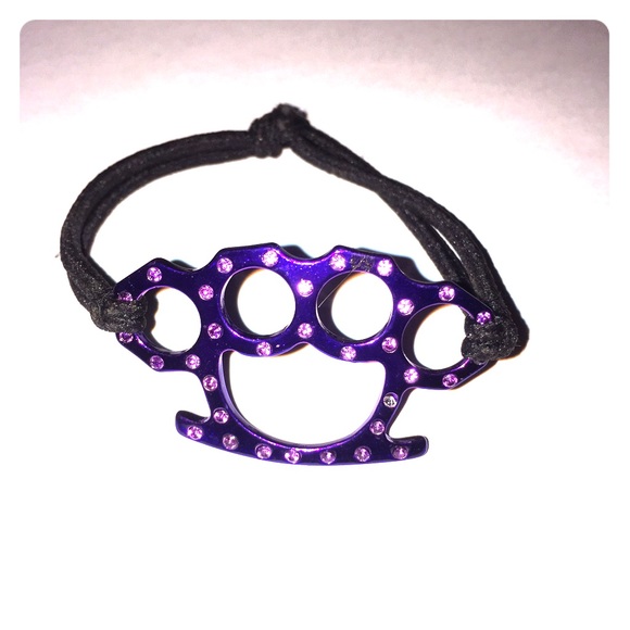 Purple Rhinestone Brass Knuckles Bracelet