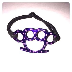 Purple Rhinestone Brass Knuckles Bracelet