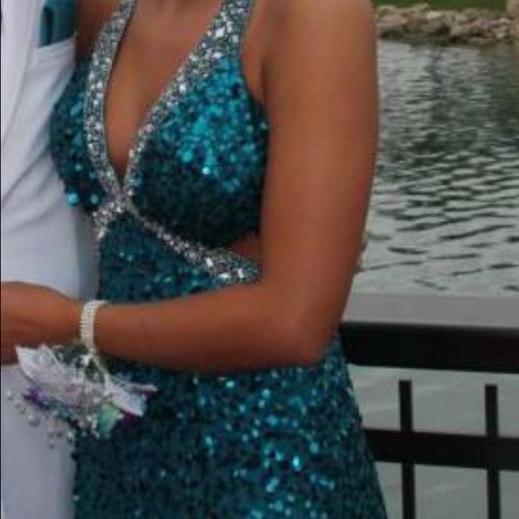 BLUE SEQUENCE PROM DRESS! Worn once. Not altered. - Picture 1 of 3