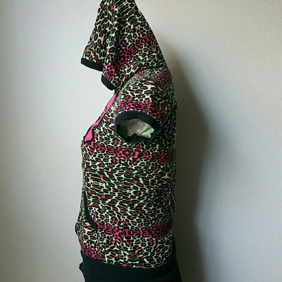 Pink and Green Neon Leopard Punk Skull Hoodie - Picture 2 of 3