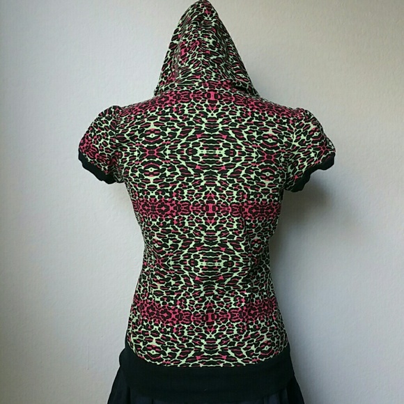 Pink and Green Neon Leopard Punk Skull Hoodie - Picture 3 of 3