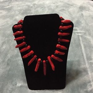 Hand made Genuine Bamboo Coral and Onyx Necklace