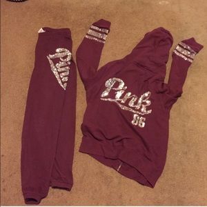 Victoria's Secret "pink" Bling Burgundy sweatsuit