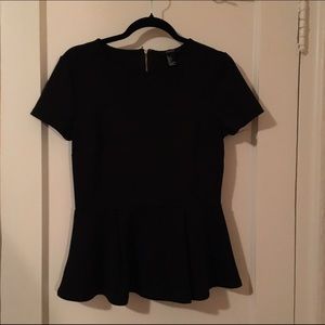 Black Peplum Short Sleeve Top