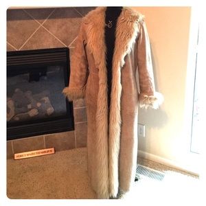 Floor length long suede and fau fur coat
