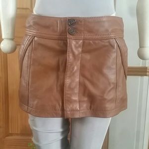 Brown leather mini skirt