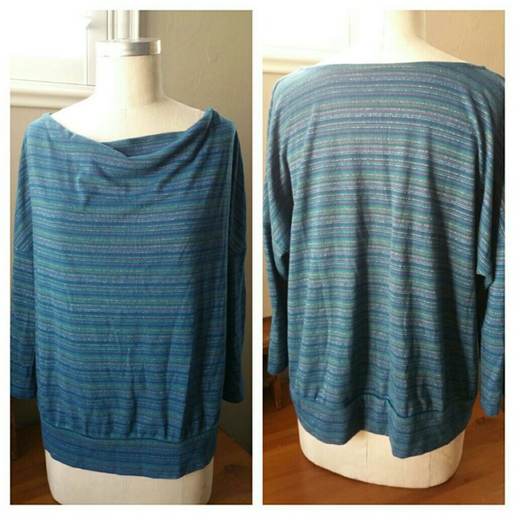 Teal Top with Fine Stripes that Shimmer