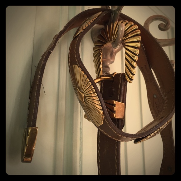 Brown and gold-tone belt with medallions