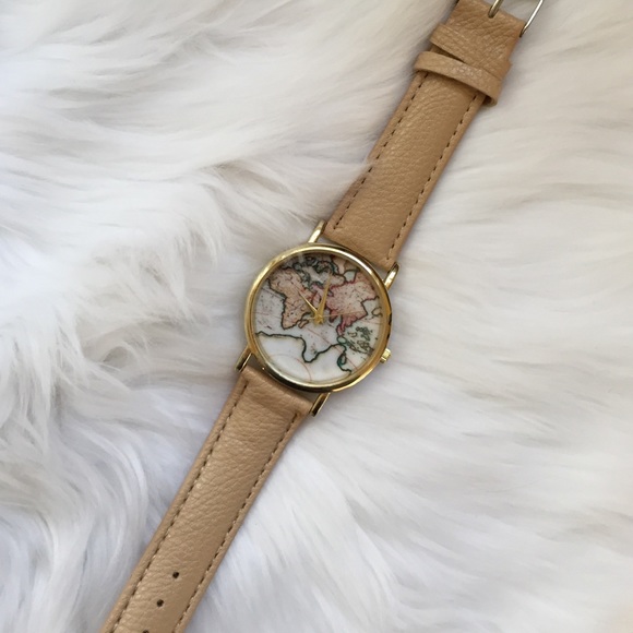 Jewelry - World Map Watch-BEIGE