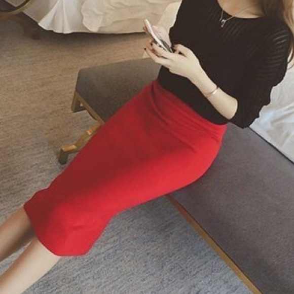 Red pencil skirt