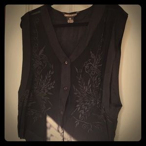Vintage, embroidered, sheer black vest