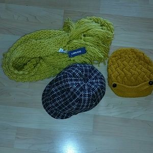 Old Navy scarf, 2 hats