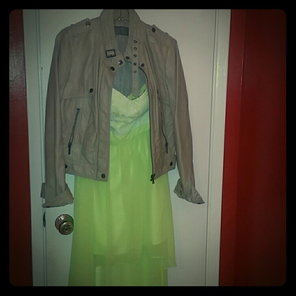 Neon green and white bustier high low dress