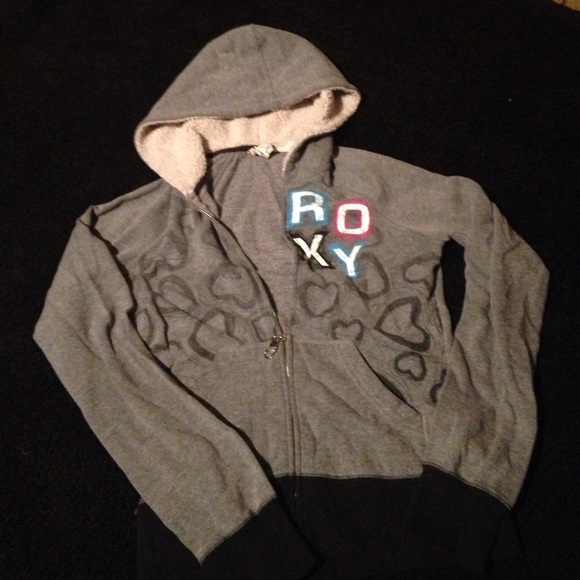 Roxy zip up Sherpa hoodie with hearts