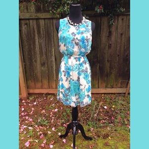 Sz Small Sheer Chiffon Blue Floral Dress