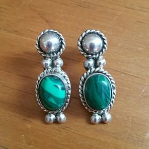 Sterling silver and malachite earrings