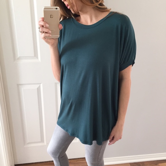 Sold • Hunter Green Short Sleeve Dolman Top - Picture 2 of 4