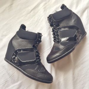 Black hidden heel sneaker wedges