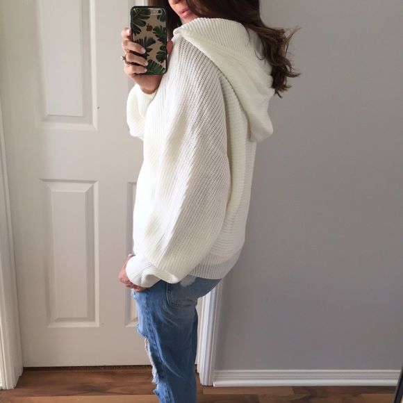Sold • Loose Knitted Ivory Hooded Sweater - Picture 2 of 4