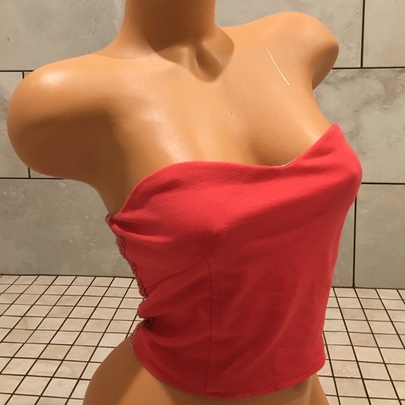 Coral Pink Strapless Festival Crop Top