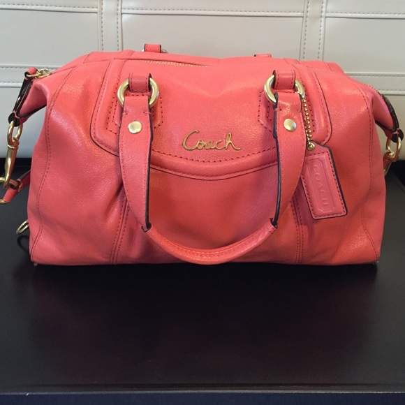 Coral leather Coach satchel handbag