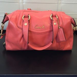 Coral leather Coach satchel handbag