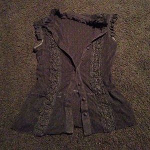 See through silk lace button up top