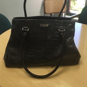 Dark brown crocodile print leather bag