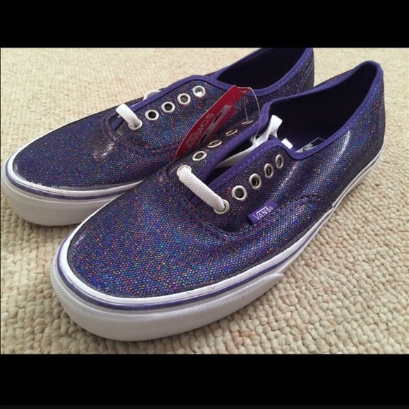ISO purple/multi glitter vans, size 7.5 women's