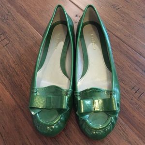 Green patent leather flats