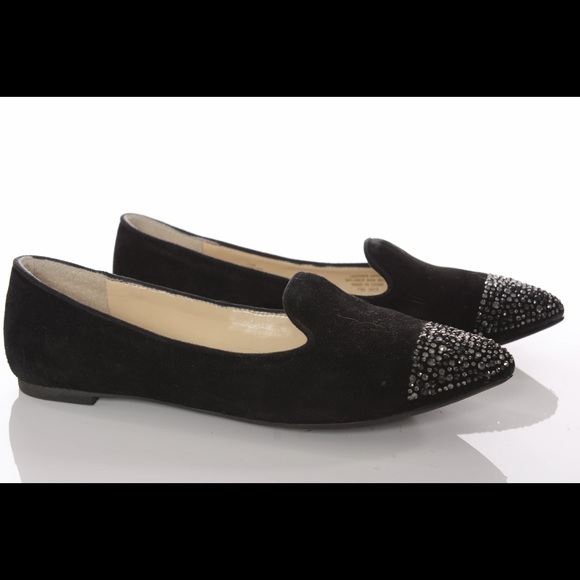 Womens Black Suede Flats Enzo Angioloni Size 7 1/2