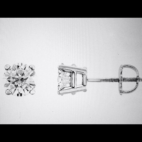 14k white gold 1 carat Created Moissanite studs - Picture 2 of 2