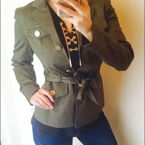 Anne Klein Olive Green Belted Jacket Blazer