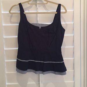 Anthropologie navy blue and white top