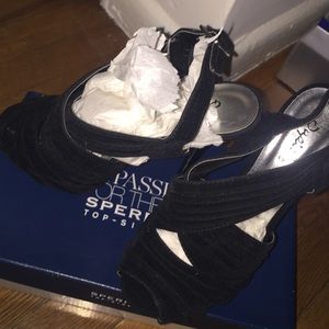 Black qupid open toe heels