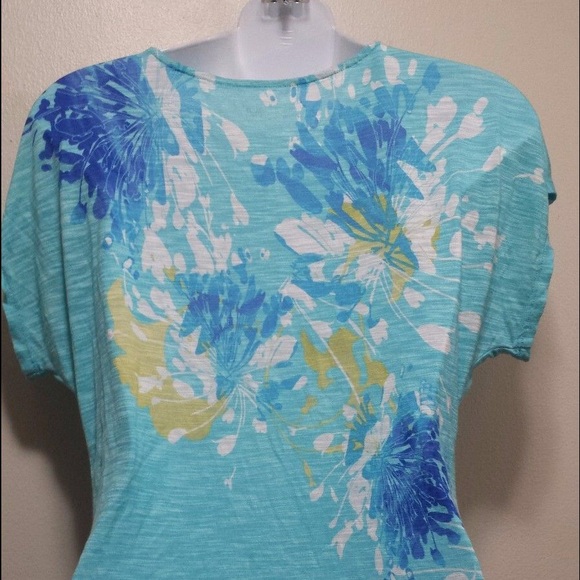 Apt 9 Aqua Floral Embellished V-Neck Blouse - Picture 4 of 4