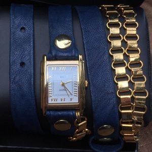 La Mer Collection navy blue leather watch La Mer Collection navy blue leather watch