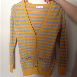 Yellow & gray striped cardigan. Size S