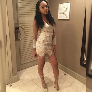 Lace/Mesh Cream Mini Dress