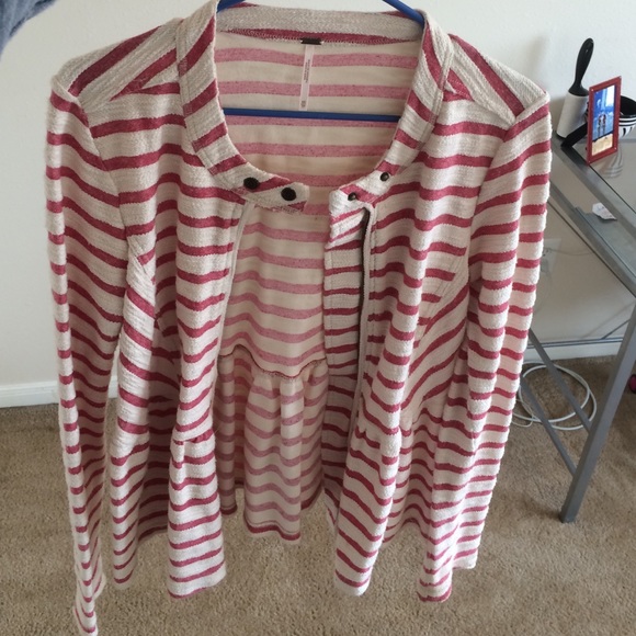 red & cream striped free people jacket