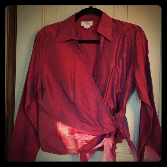 Silk sharkskin wrap blouse