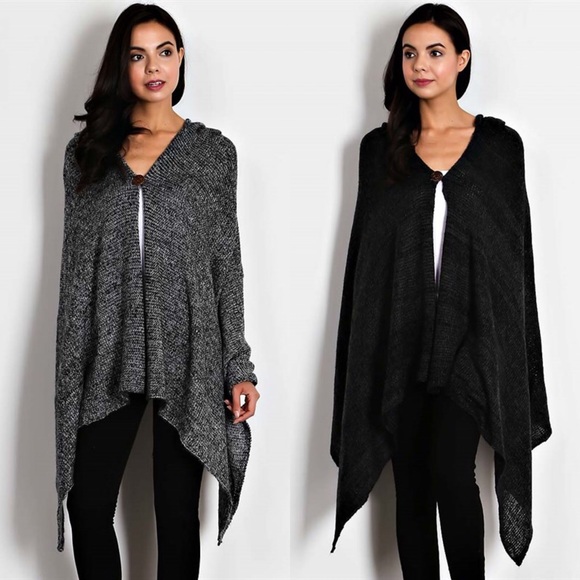 VICKI hooded sweater cape - GREY - Picture 2 of 4