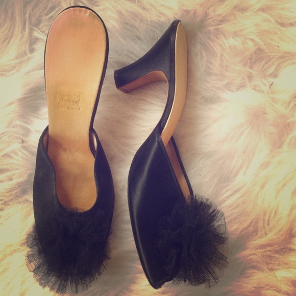 Vintage Peep Toe Pom Pom heels
