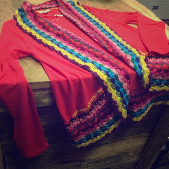 Beyond beautiful multi colored crocheted cardigan