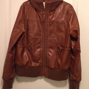 Faux brown leather jacket