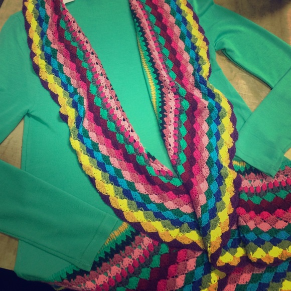 Beyond beautiful multi colored crocheted cardigan